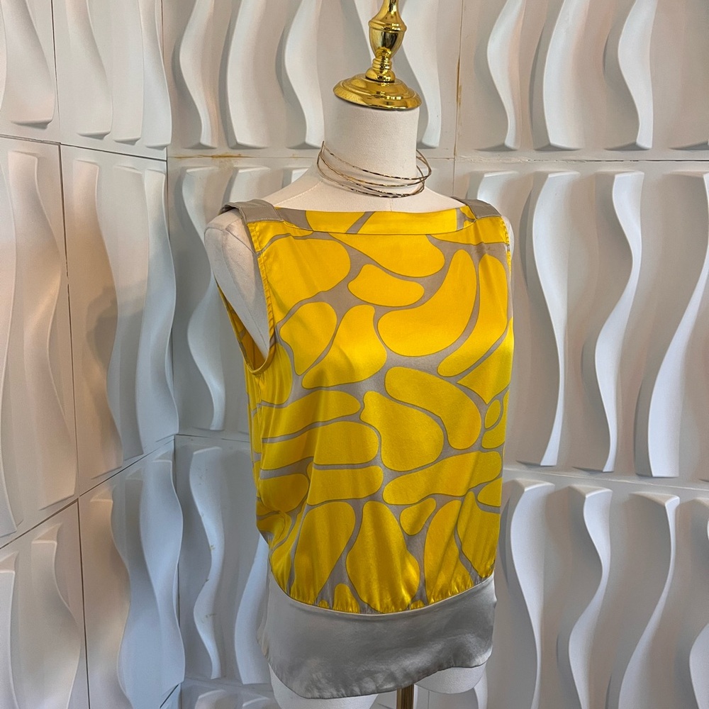Silk Top Yellow Strapless Geometric